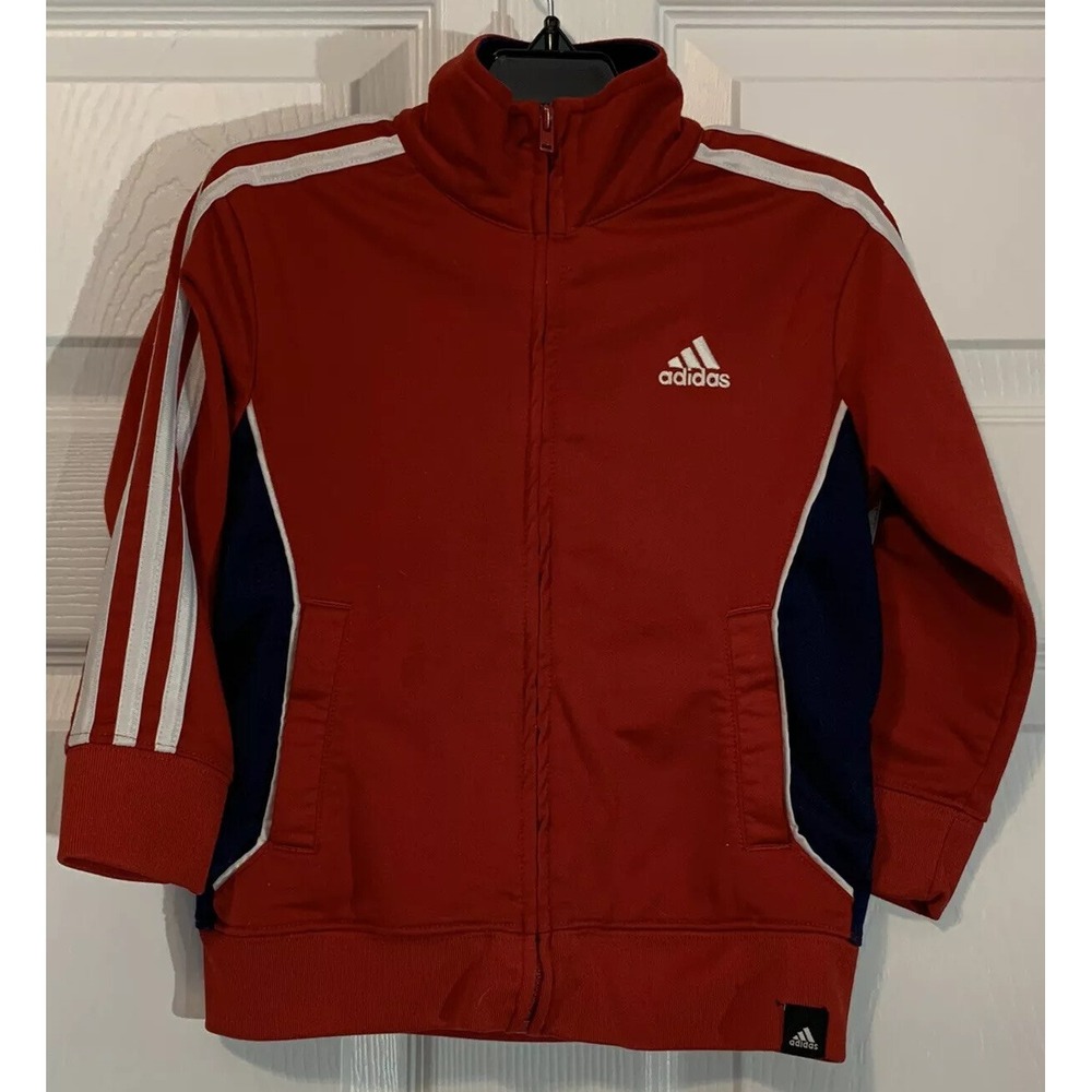ADIDAS Zip Up Track Warm Up Jacket Kids Size 4 Red Three Stripe Jacket